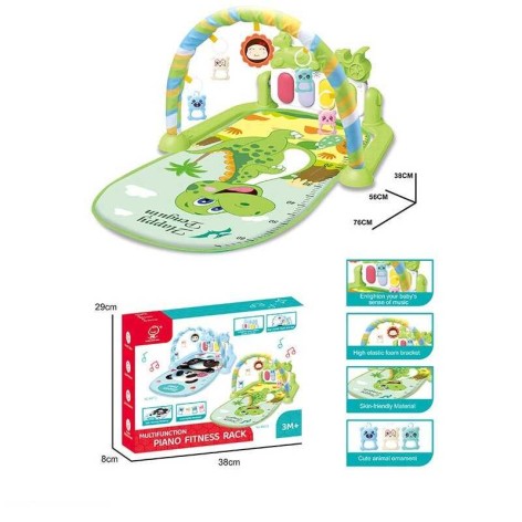 Коврик развивающий 76х56 см, высота дуги 38 см, ростомер, пианино, мелодии, подсветка, 5 подвесок-браслетиков 996