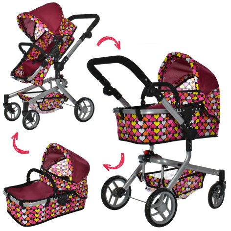Коляска для куклы, трансформ, длина 66см, выс.руля до 74см, корзина цв 4шт, 2цв, в кор, 40-56-17см 