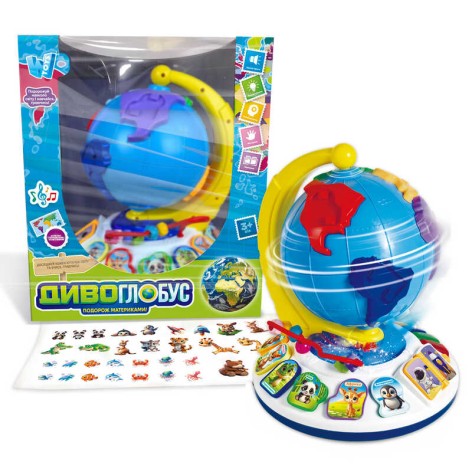 Диво-глобус WToys, ОЗВУ. УКР. МОВОЮ, 7 віршів, 7 пісень, 10 казок, ноти, цифри, сортер, намистини, підсвічування, в кор. 