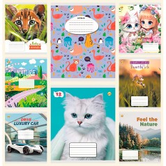 Тетрадь 12 л.косая линия без доп. Люкс ТЕ10111 Микс, 25 шт. в уп. /600/ 8к.