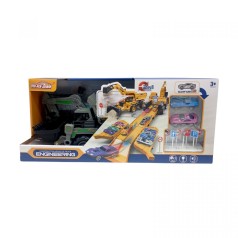 Трек 2 металопластикові машинки, спецтехніка, рухливий ківш, звуки, мелодія, підсвічування, в коробці