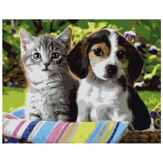 Картина по номерам VA-0288 "Кошеня та цуценя", розміром 40х50 см