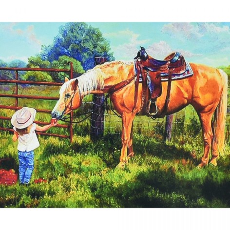 Алмазная мозаика "Лошадь и маленькая принцесса", 30х40 см