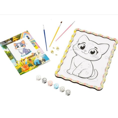 Картина по номерах дерев'яна "Котик" формат А4