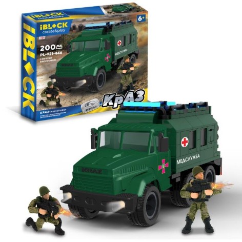Конструктор iBlock Армія, КрАЗ Мед служба, 200дет., 2 фігурки, у кор.28,5*6,4*25см 