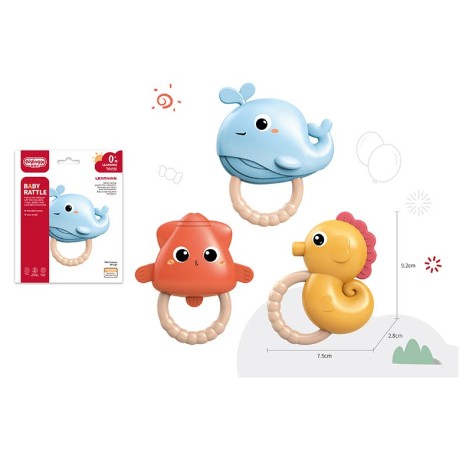 Погремушка в ручку 3 вида микс, р-р 7,5*2,8*9,2см, планшет 