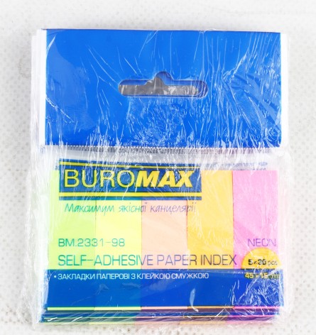 УЦЕНКА 30% Закладки бумажные 45*15мм, 5х30арк., асорті. Неон, цена за 4 шт. /108/