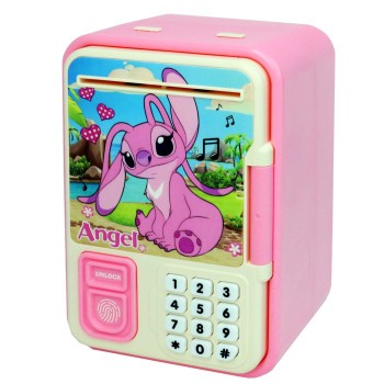 Дитячий іграшковий сейф-скарбничка з підсвіткою та звуковими ефектами Стіч (Stitch), рожевого кольору