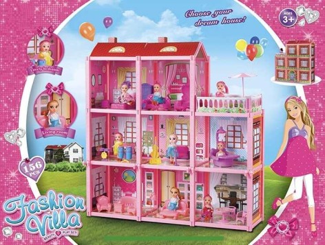 Будиночок 3 поверхи, меблі, лялька 10 см, 156 деталей, будинок 63х17х65 см, у кор. 