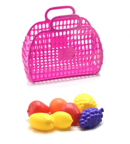 Корзина с фруктами розовая
