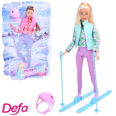 Кукла DEFA лыжница, 29см, шарнирная, 2 вида, на листьях, 22,5-33-6см 
