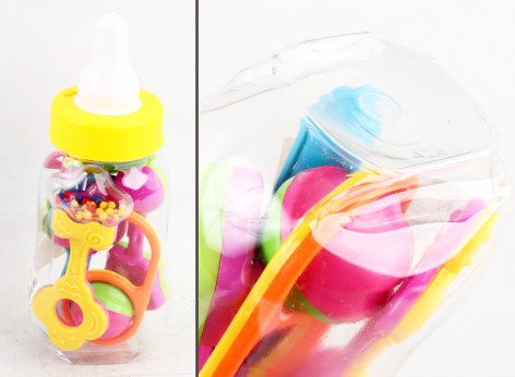 УЦЕНКА 20% Брязкальце 5 шт, від 8 см, 3 кольори, в колбі(пляшка-34,5см), 27-10-10см 