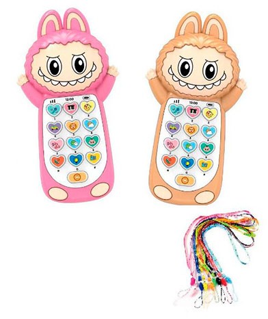 Телефон интерактивный мобильный "Labubu", 15 см, музыка, английский, со шнурком, 2 цвета