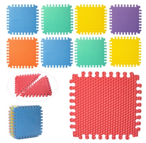 Коврик-мат EVA, напольное покрытие, треугольники, 18 дет (9мм, 30-30 см), 7 текстур, 30-30-9 см