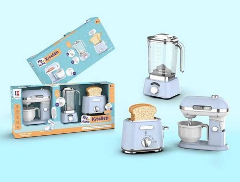 Набір ігрової побутової техніки, звуки, підсвічування, міксер, тостер, блендер, муляжі шматків хліба 8060