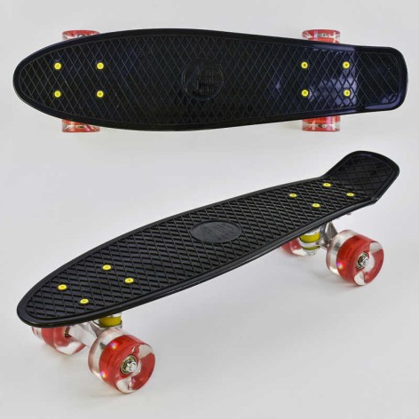 Скейт Пенни борд Best Board, черный, свет, доска=55 см, колеса PU d=6 см