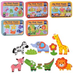 Дерев’яна іграшка Пазли 5видів, в пеналі (метал), 17-12,5-3см 