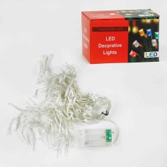 Гирлянда C 61484 штора, 200 лампочек, 6х0,75 м, на батарейках, белый свет, 2 режима, в коробке