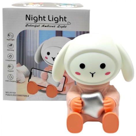 Ночник-подставка для смартфона "Зайчик космонавт", (ПОМАРАНЧЕВЫЙ)