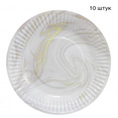 Одноразові тарілки, білі із золотом (10 шт)