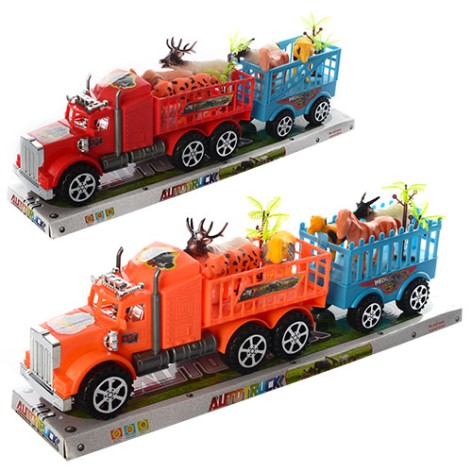 Іграшка трейлер з причепом та тваринками 42 см 6 тварин 2 кольори (48)