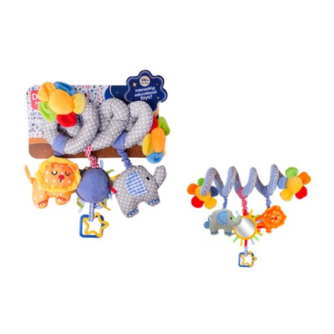 Підвіска на ліжко, квіти, спіраль 57-32см, музика, підвіски 3шт(тварини-брязкальце/пискавка, дзеркало), плюш, бат(табл), на листі/у пакеті, 35-29-10см 