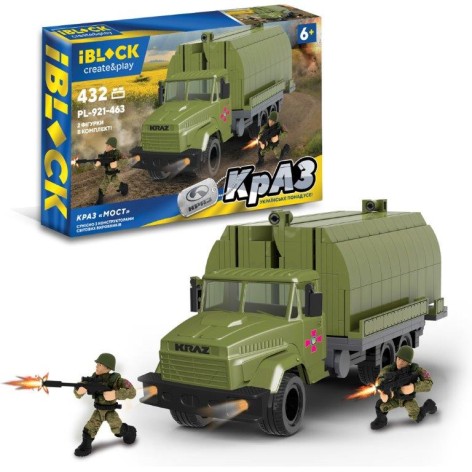 Конструктор iBlock Армія, КрАЗ МОСТ 432дет, 2 фігурки у кор. 38*6,4*28см 