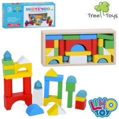 Дерев'яна іграшка Будівельні блоки Містечко, фігури, конструктор дерев'яний, в кор-ці, 18-9-2,5см /50/