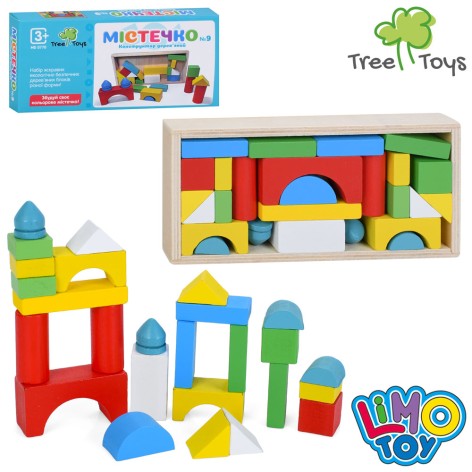 Деревянная игрушка Строительные блоки Городок, фигуры, конструктор деревянный, в кор-це, 18-9-2,5см /50/