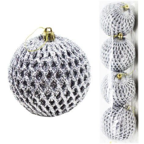 Ялинкові іграшки сітка срібна (4 штуки)