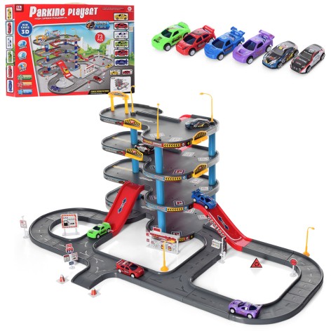 Гараж 4 поверху, 80-56-в37см, машинки 6шт, 7см, дорож.знаки, 73предм, в кор-ці, 60-43-6см 