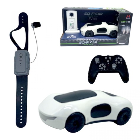 Машина на радіокеруванні HONGHAO TOYS "Парогенерація" з музикою, звуками, підсвічуванням, акумулятором 3.7V, пультом 2.4GHz та сенсорним браслетом, зарядною станцією, масштаб 1:16 (БІЛА)