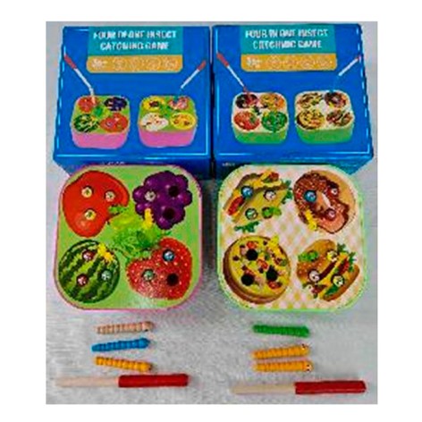 Дерев'яна іграшка Риболовля магнитна гра, Дістань гусеницю, ігрове поле 15-15-6см, 1 вудка, 4 види, в кор-ці, 16,5-16-7см 