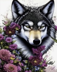 Набор для творчества алмазная картина Волк в цветочках Strateg размером 30х40 см кв (HEG86059)