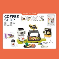 Кав'ярня  41 елемент, звукові ефекти каси, кавоварка наливає напій, вітрина з солодощами, стаканчики, круасани, пончики, в кор. 