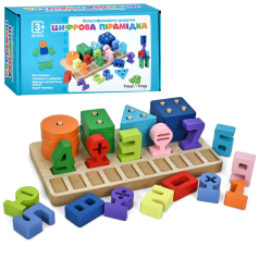 Деревянная игрушка Многофункциональная доска игровое поле, геометрика (геом.фигуры 16шт), цифры, в кор-це, 20-11-5см /30/