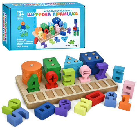 Деревянная игрушка Многофункциональная доска игровое поле, геометрика (геом.фигуры 16шт), цифры, в кор-це, 20-11-5см /30/