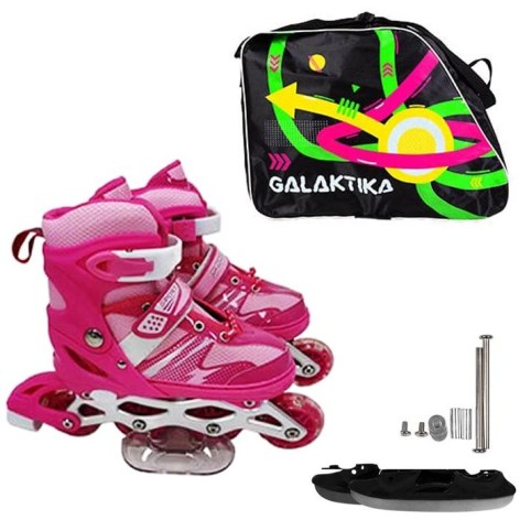 Ролики, размер M (35-38) светлые, раздвижные, ABEC-7; Розовые