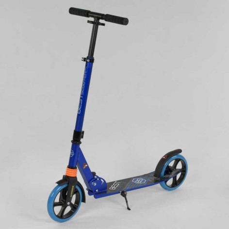 Самокат двоколісний Best Scooter, синій, затискач керма, кольорові колеса PU 20 см, 1 амортизатор