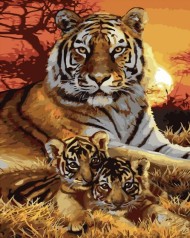 Набір для розпису по номерах Тигриця зі своїми дітьми Strateg розміром 40х50 см (GS153)