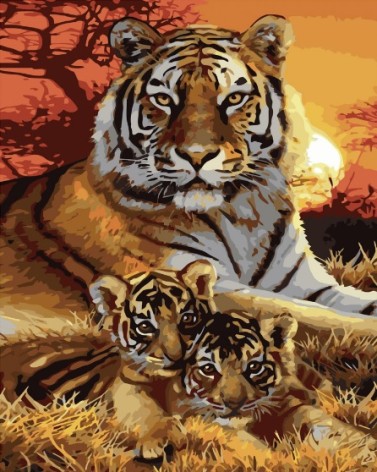 Набір для розпису по номерах Тигриця зі своїми дітьми Strateg розміром 40х50 см (GS153)