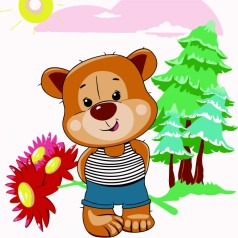 Набор для росписи по номерам Медведь с цветами Strateg размером 30х30 см (ES-0815)