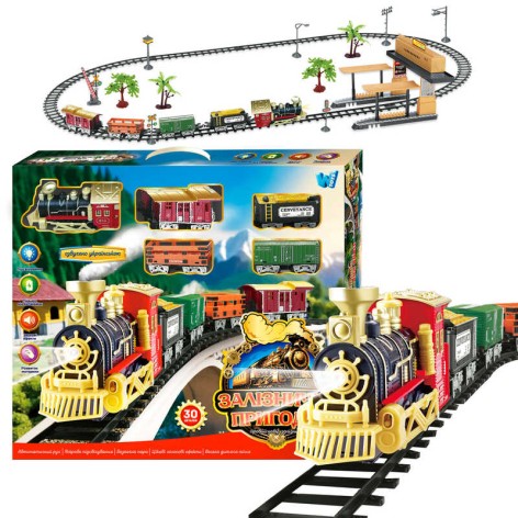 Залізничні пригоди WToys, українською, підсвічування, пісня, парогенератор, автоматичний рух, 4 вагони, декорації, платформа, в кор. 
