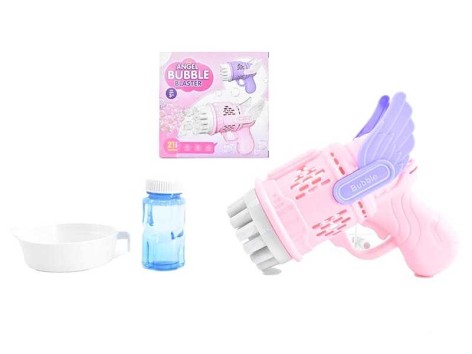 Пистолет с мыльными пузырями бутылочка с мыльным раствором, механический принцип работы, на батаре, в кор. 