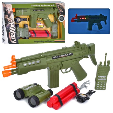Набор со оружием автомат, 4 предмета, звук, свет, на бат-це, кор, 43-27-4,5см /18/
