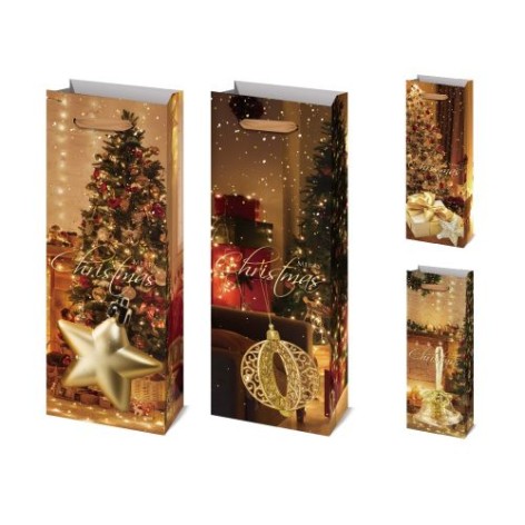 Пакет новорічний паперовий під пляшку 