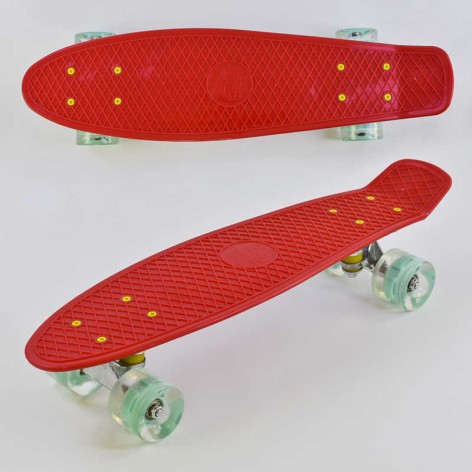 Скейт Пенні борд Best Board, червоний, світло, дошка=55 см, колеса PU d=6 см