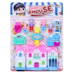 Будиночок 12-8-в15см, меблі, фігурки 4шт, на листі, 21,5-27,5-6,5см 