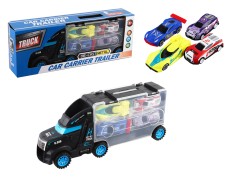 Трейлер 28см, машинка 7см 4шт, в кір-ці, 33-12,5-7,5см 