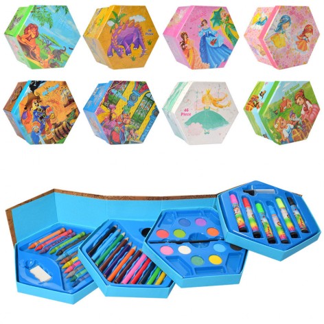 Набор для творчества 4яруса, фломаст, карандаши, акварельные краски, 46 предметов, 8 видов, в коробке, 19-9-19 см